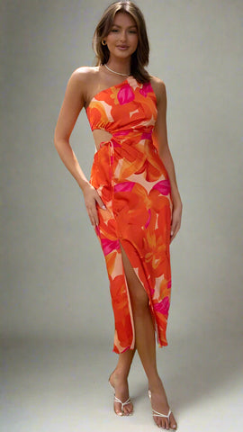 One-Shoulder Midi Dress — Orange, Cuavan
