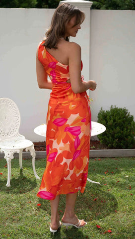 One-Shoulder Midi Dress — Orange, Cuavan