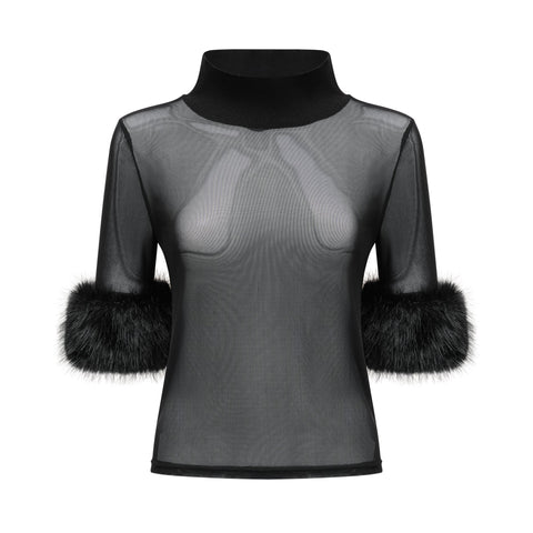 Ségolène Faux-Fur Tulle Top — Black