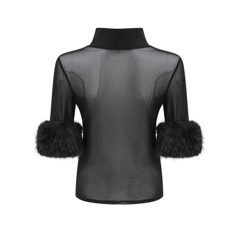 Ségolène Faux-Fur Tulle Top — Black