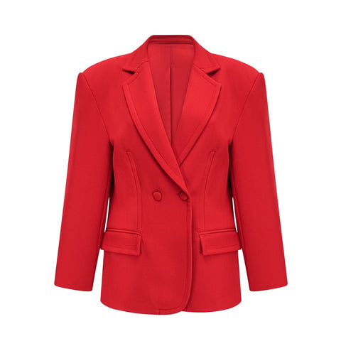 Coline Double-Breasted Hourglass Blazer — Red