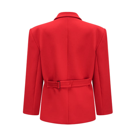 Coline Double-Breasted Hourglass Blazer — Red