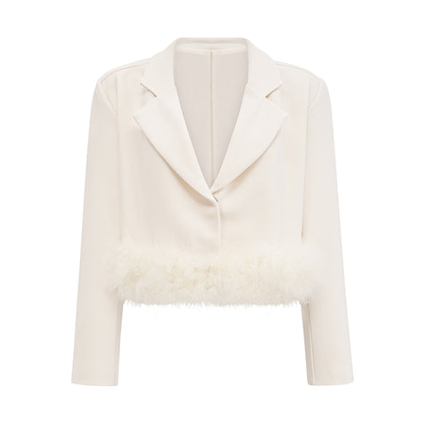Valérie Feather-Hem Blazer and Skirt Set — White