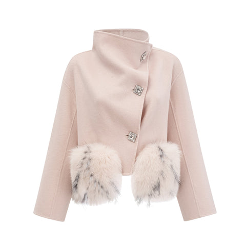 Vienne Diagonal-Placket Cropped Jacket — Pink
