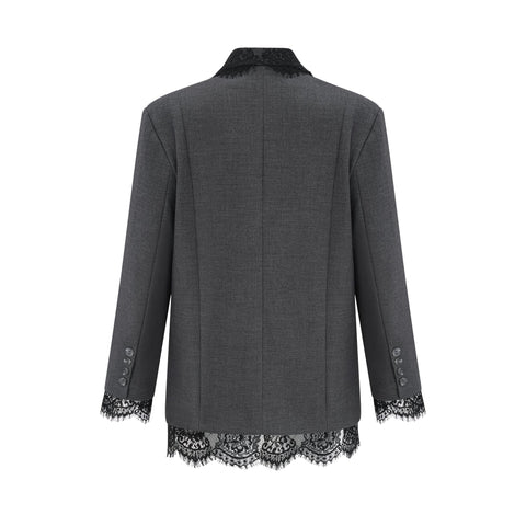 Dianthe Lace-Panel Blazer — Grey & Black