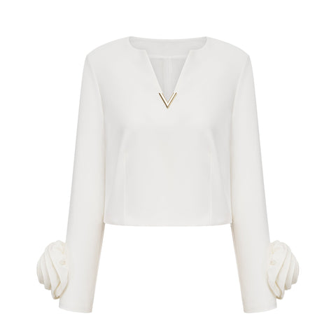 Hilaire 3D Petal Top and Skirt Set — White