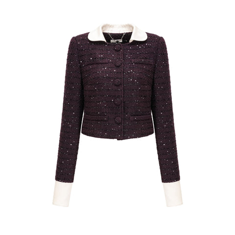 Brigitte Sequined Tweed Jacket and Skirt Set — Purple