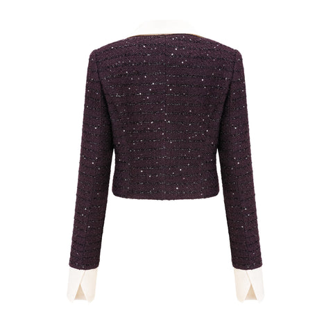 Brigitte Sequined Tweed Jacket and Skirt Set — Purple
