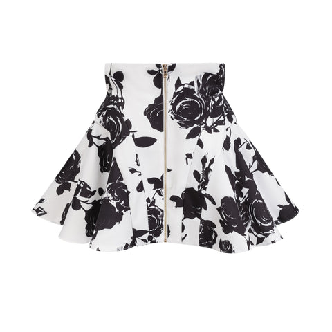 Léonor Floral Print Shirt and Skirt Set — Black & White