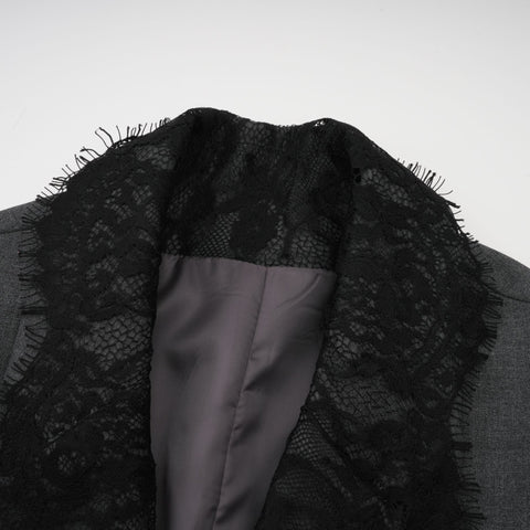 Dianthe Lace-Panel Blazer — Grey & Black