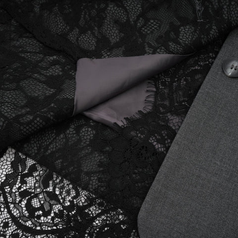 Dianthe Lace-Panel Blazer — Grey & Black