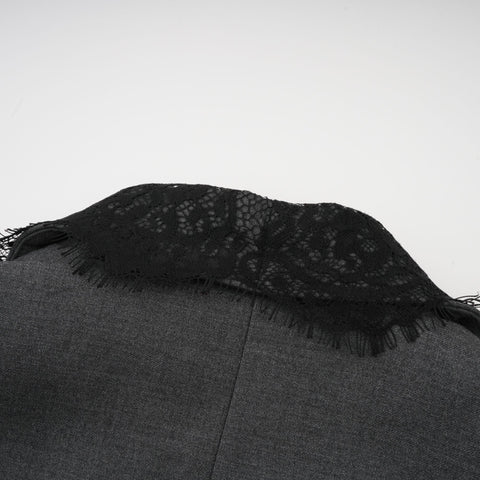 Dianthe Lace-Panel Blazer — Grey & Black