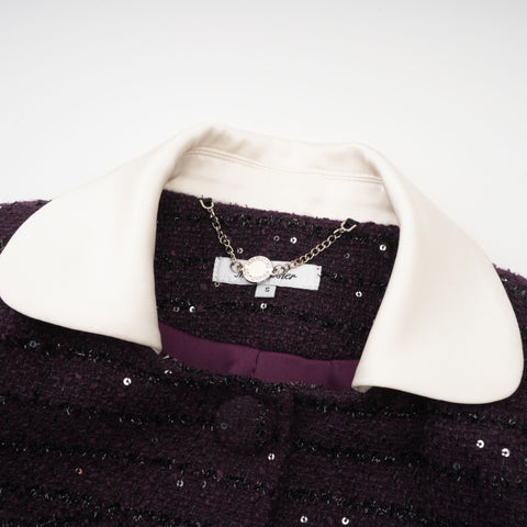 Brigitte Sequined Tweed Jacket and Skirt Set — Purple