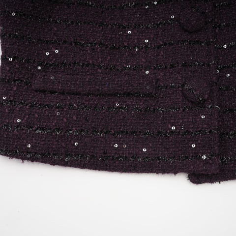 Brigitte Sequined Tweed Jacket and Skirt Set — Purple