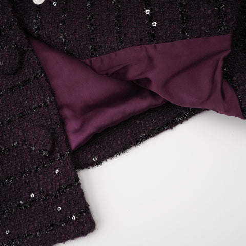 Brigitte Sequined Tweed Jacket and Skirt Set — Purple