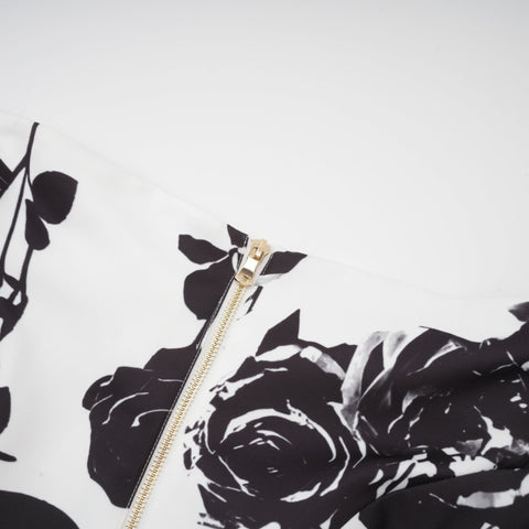Léonor Floral Print Shirt and Skirt Set — Black & White