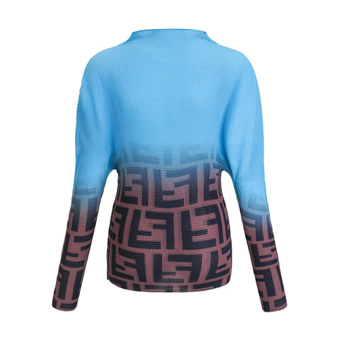 Désirée Color-Block Pleated Top and Skirt Set — Blue & Brown