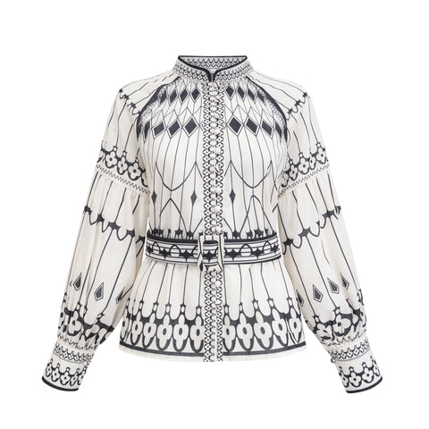 Allie Graphic Print Shirt and Shorts Set — White & Black