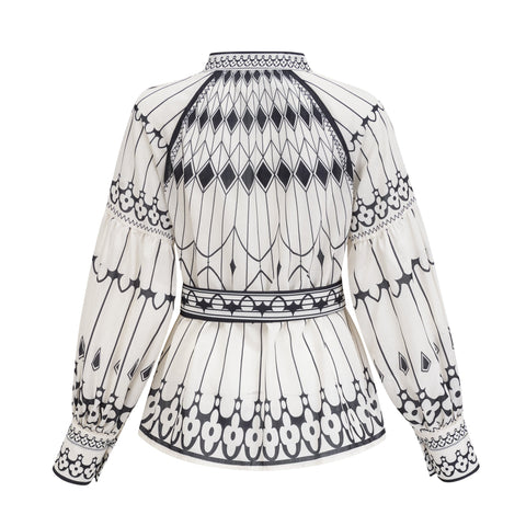Allie Graphic Print Shirt and Shorts Set — White & Black
