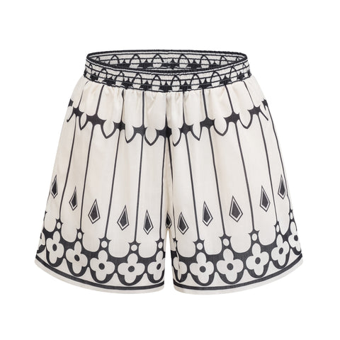 Allie Graphic Print Shirt and Shorts Set — White & Black