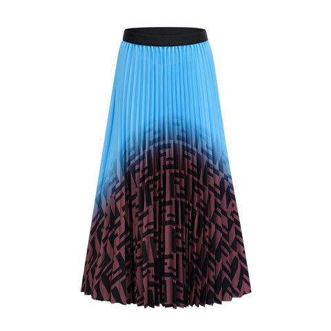 Désirée Color-Block Pleated Top and Skirt Set — Blue & Brown