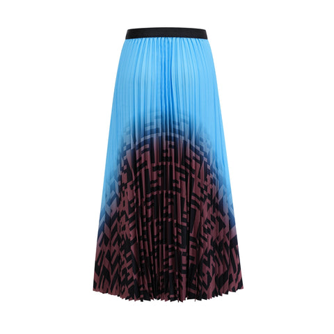 Désirée Color-Block Pleated Top and Skirt Set — Blue & Brown