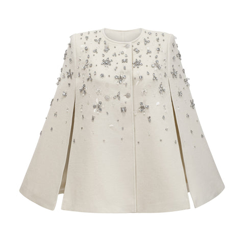 Éléonore Crystal-Embellished Cape Jacket — White