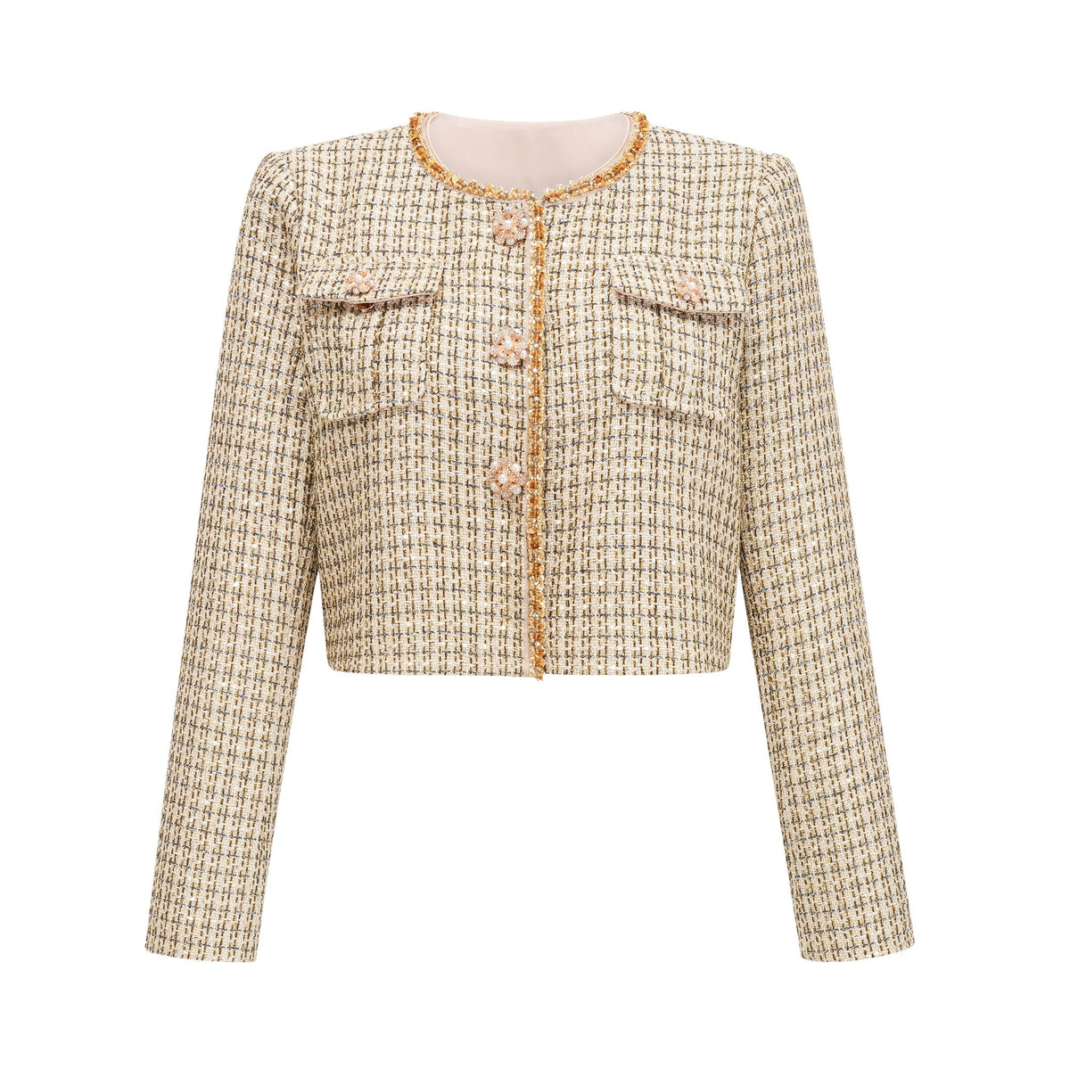 Aëlle Gold Tweed Sequin Jacket and Skirt Ensemble