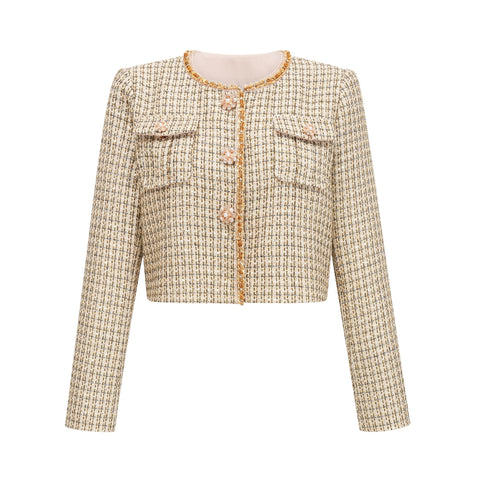 Aëlle Gold Tweed Sequin Jacket and Skirt Ensemble