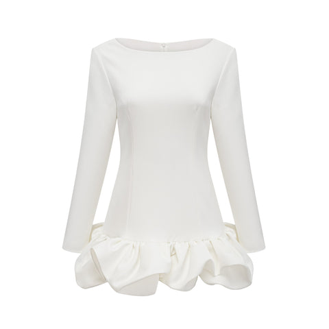 Elodie Bubble-Skirt Mini Dress — White