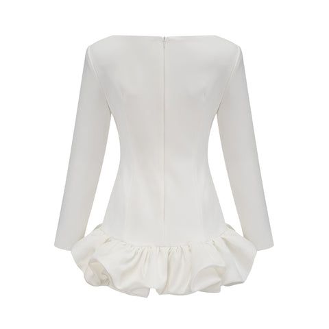 Elodie Bubble-Skirt Mini Dress — White