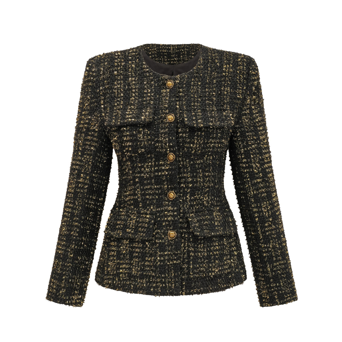 Claudine Metallic Tweed Jacket and Shorts Set — Black & Gold