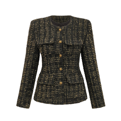 Claudine Metallic Tweed Jacket and Shorts Set — Black & Gold