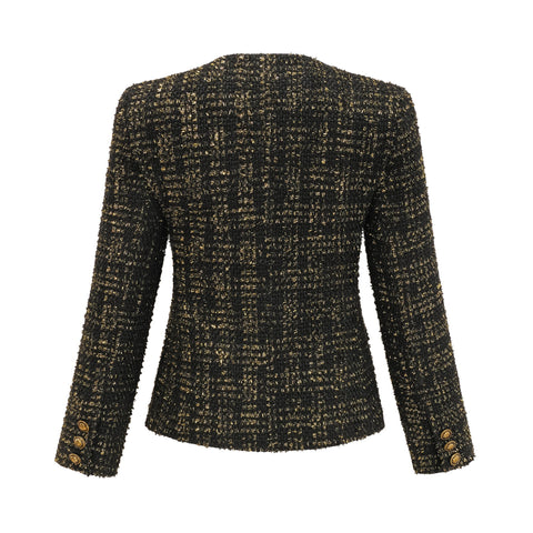 Claudine Metallic Tweed Jacket and Shorts Set — Black & Gold
