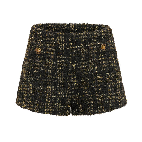 Claudine Metallic Tweed Jacket and Shorts Set — Black & Gold