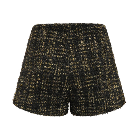 Claudine Metallic Tweed Jacket and Shorts Set — Black & Gold
