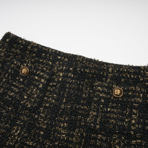 Claudine Metallic Tweed Jacket and Shorts Set — Black & Gold