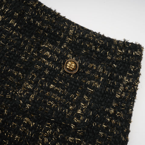 Claudine Metallic Tweed Jacket and Shorts Set — Black & Gold