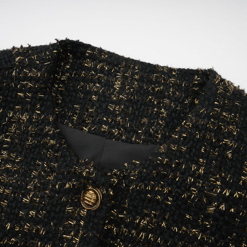 Claudine Metallic Tweed Jacket and Shorts Set — Black & Gold