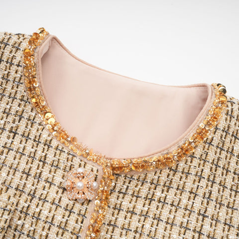 Aëlle Gold Tweed Sequin Jacket and Skirt Ensemble