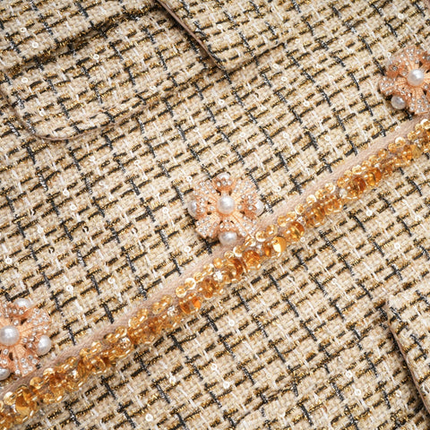 Aëlle Gold Tweed Sequin Jacket and Skirt Ensemble