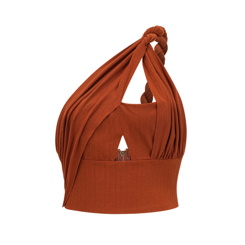 Célestine Twisted Cut-Out Top and Skirt Set — Brown