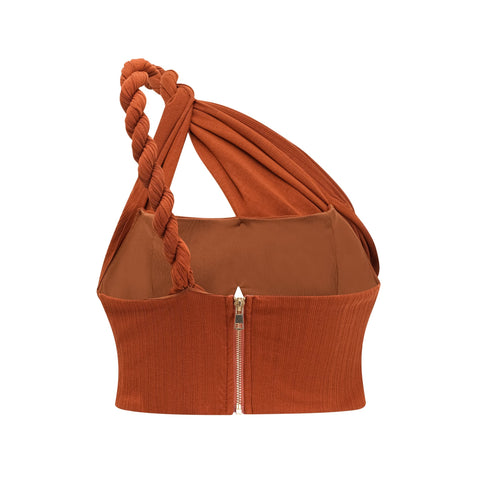 Célestine Twisted Cut-Out Top and Skirt Set — Brown