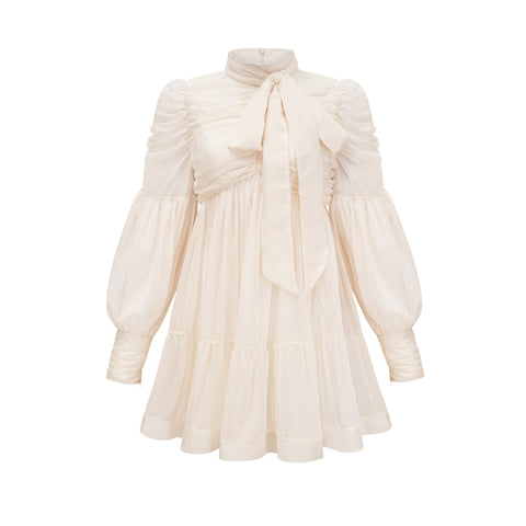 Thibaulte Tuck-Detail Mini Dress — Neutral