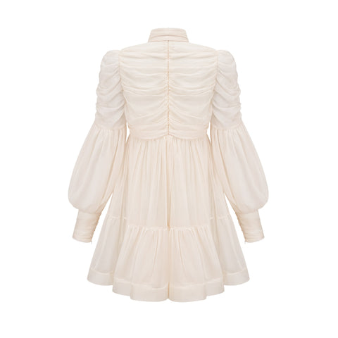 Thibaulte Tuck-Detail Mini Dress — Neutral