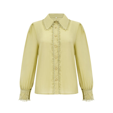 Hélène Floral Embroidery Shirt and Skirt Set — Green