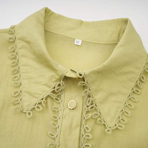 Hélène Floral Embroidery Shirt and Skirt Set — Green