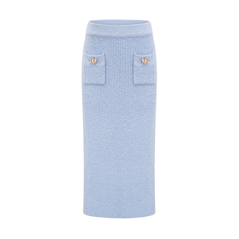 Chantal Knit Blouse and Skirt Set — Blue