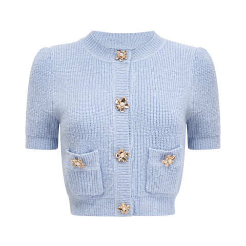 Chantal Knit Blouse and Skirt Set — Blue