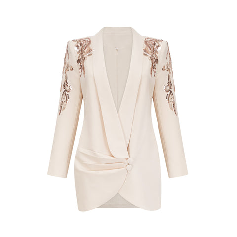 Éléna Sequined Wrap Blazer Dress — Neutral